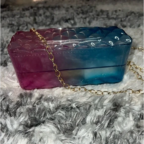 Charlotte Russe Jelly Transparent Blue Pink Crossbody Purse - Picture 6 of 6